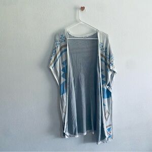 KC Clothing Aztec Boho Blue and Tan Open Front Knit Cardigan
